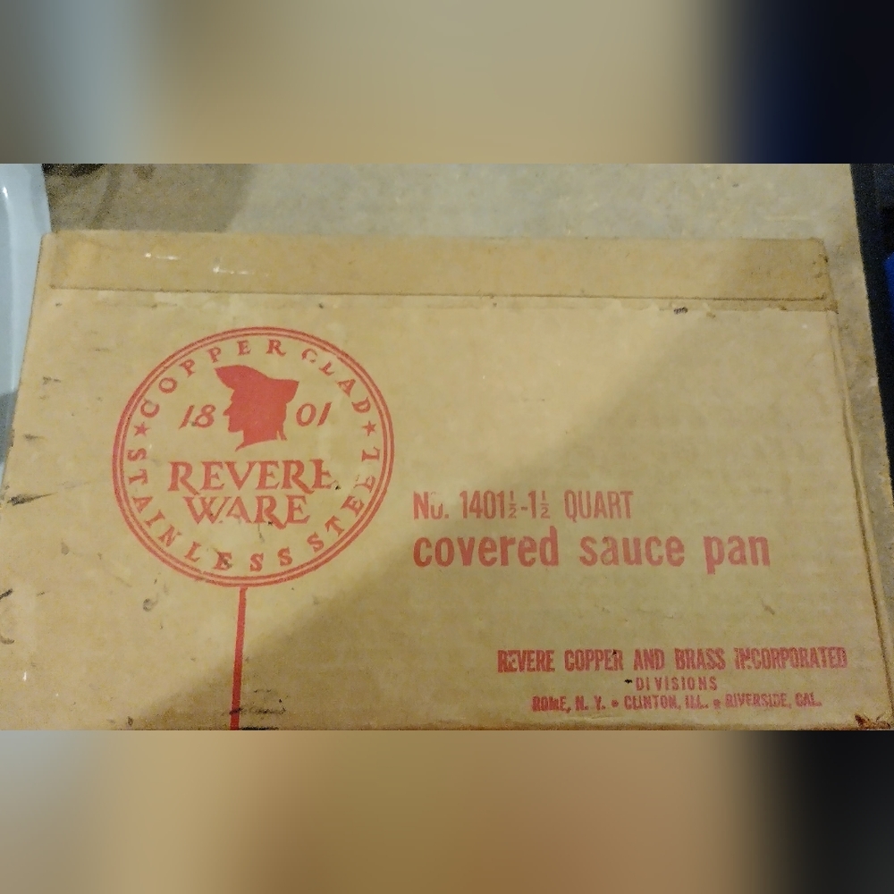 Vintage 1960s Revere ware copper-clad stainless steel 2qt covered sauce pan